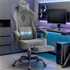 Lointain Sedia Gamer in Velluto con Massaggio e Poggiapiedi, Grigio Chiaro | Poltrona da Ufficio Ergonomica, Seduta a Molle 50 cm, Altezza Regolabile 42-54 cm, Braccioli Sincronizzati e Rotazione 360°