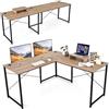 GIANTEX Scrivania Angolare a L con Ampio Piano di Lavoro | Postazione Computer con Telaio in Metallo Stile Industriale per 2 Persone, 2 Forme, 150 x 150 x 74 cm/240 x 60 x 74 cm