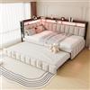 Huayz Divano letto imbottito, 90 x 200 cm, con letto estraibile, letto singolo con luci LED, USB e scomparti portaoggetti, telaio con rete a doghe, letto per ragazzi in velluto, senza materasso