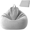 JJZENKD Poltrona a sacco per bambini e adulti, solo rivestimento (nessuna imbottitura) per divano, XL 100 x 120 cm (grigio chiaro)