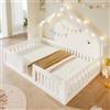 VIVCA Letto a casa con protezione anticaduta, 90 x 200 cm, in legno, letto da pavimento con griglia di sicurezza, bianco