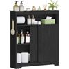 Hzuaneri Mobile Bagno, Ante Scorrevole, 20 x 80 x 90 cm, Nero | mobiletto bagno salvaspazio, Portarotoli di Carta Igienica e Ganci, Ripiano Regolabile, Accanto al Water, BC63804X