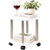 BAKAJI Tavolo Tavolino Salotto con 4 Ruote Carrello Carrellino Legno MDF Bianco da Caffè Design Minimal Arredamento Arredo Portaoggetti Mobile Soggiorno Cucina Bagno Doppio Ripiano Scaffali (Rotondo)