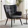 Ckaff Poltrona Salotto Scandinava, Poltrona Camera da Letto in Finta Pelle, Poltroncina Imbottita Sedie Sala da Pranzo con Braccioli per Soggiorno Camera da Letto Sale da Pranzo, Nero