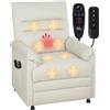 HOMCOM Poltrona relax elettrica massaggio e riscaldamento, velluto, crema | Poltrona pet-friendly, poggiapiedi, motore silenzioso, memoria, porta USB, tasche laterali, telecomando