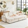 Wyibwy Divano angolare a U con portabicchieri e porte USB,divano letto a 4 posti,divano trasformabile con 2 chaise longues e vani portaoggetti,divani modulare a U con tasche laterali,Velluto a coste(Beige)