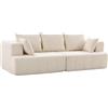 HOMCOM Divano 3 posti in ciniglia 248cm larghezza, seduta imbottita Beige | Divano moderno, molle a molla, braccioli larghi, 2 cuscini, base antiscivolo, per soggiorno e camera da letto