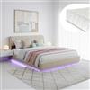 [en.casa] Letto Matrimoniale Contenitore 180x200 cm Effetto Lino Beige | Struttura con Apertura a Ribalta, Doppio King Size, Vano di Stoccaggio, Illuminazione Luce LED RGB, Testiera Imbottita