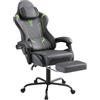 FIVMEN Sedia da gaming, massaggiante, colore grigio, per gaming, con poggiapiedi, poggiatesta e massaggi, ergonomica, regolabile in altezza, per sala giochi, ufficio