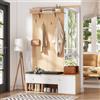 Shye Set appendiabiti alto multifunzionale in legno, 120 x 40 x 200 cm, appendiabiti con specchio, scarpiera, imbottitura, scarpiera, cassetto, scaffale, appendiabiti, colore legno + bianco