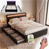 Juskys Letto imbottito Lyon 140 x 200 cm nero - Struttura letto con rete a doghe, rete e illuminazione LED - Ecopelle e legno - Letto per ragazzi