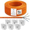ARLI 100 m cavo di installazione Cat7 S/FTP LSZH PIMF + 6x presa di rete Cat6a set di cavi di rete senza alogeni