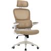 Trisens Sedia da ufficio flessibile in un moderno look a rete sedia da scrivania ergonomica con supporto cervicale e lombare sedia da gioco con schienale in rete traspirante e funzione dondolo ,Colore:Bianco/Taupe