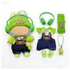 DLAYLQZG 17cm Set vestiti per statuetta for Labubu 7 pezzi, cappello a maglia maglia salopette di jeans scarpe cuffie ciondolo, accessori moda (Style 1)
