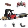 Mostop Carrello elevatore RC con piastra di supporto giocattolo da costruzione,1/24 Carrello elevatore telecomandato con scatole/suono e spray luminoso,Due batterie ricaricabili e