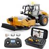 Womaqu Mini macchina da costruzione telecomandata 1:50 con rullo in metallo e piastra in metallo, vibrazione del rullo a 3 livelli, telecomando LCD da 2,4 GHz, luce e suono, 2 batterie, RTR per