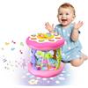 woollywink Giocattolo Musicale per Bambini Con Proiettore a Tema Oceano e Luci(rosa) | Tamburo con Musica e Luci Colorate, Cubo di Attività Rotante con Proiezione Marina, Regalo per Bambini e Bambine 12 m+