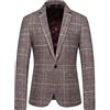 OBiQuzz Giacca da uomo slim fit, 1 bottone, a quadretti, formale, da lavoro, blazer, slim fit, da uomo, per feste, matrimoni, smoking, risvolti, giacca classica