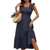 Fashora Vestito Estivi Lungo Donna Vestiti Smanicata Scollo Quadrato con Manica a Volant Vestiti Cintura Elastica Abito Vita Alta Linea A Elegante Spiaggia