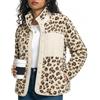 Yeenily Giacca Donna in Pile Teddy Stampa Leopardata Patchwork con Bottoni Colletto Alto e Tasche