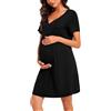 Jahetuul Camicia da Notte Parto Ospedale Estiva Cotone Scollo a V Vestaglia Allattamento con Bottoni Camicia Premaman Maniche Corte Raglan Adatto Casa