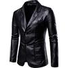 Generisch Giacca in pelle da uomo marrone con colletto, giacca da uomo, taglie forti, slim fit, blazer, risvolto per matrimonio, giacca da lavoro, 2 bottoni, giacca da lavoro multi tasche, giacca a maniche