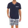 Demegimi Pigiama Uomo Cotone Estivo Set Pigiama Due Pezzi con Maglietta a Maniche Corte e Pantaloni con Tasche Pigiama Comodo per L'Estate