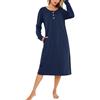 Lovasy Camicia da Notte Donna in Cotone Invernale Manica Lunga | Camicia da Notte a Righe Scollo a V Sexy Sottoveste Curvy con Bottoni Davanti Pigiama Vestito con Tasche