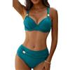 Yutdeng Costume da Bagno Donna Due Pezzi Set Bikini Sexy Scollo a V Push Up Imbottito con Ferretto e Slip da Bagno a Vita Alta con Decorazione in Metallo retrò Costumi Piscina Mare Spiaggia Beachwear