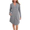 Sopesil Camicia da Notte Donna con Bottoni Vestaglia S-XXL | Premaman Allattamento a Righe Manica 3/4 Scollo V con Bottoni e Tasca Morbida Traspirante