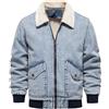 Generisch Giacca in pile da uomo calda: giacca di jeans con grandi tasche, giacca denim, foderata in pile, giacca termica risvolti, giacca in flanella, leggera, tinta unita, per le mezze stagioni, per