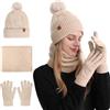Zimoer Caldo Set 3 in 1: Cappello, Scaldacollo e Guanti, Cappello, Scaldacollo e Guanti in Maglia con Pompon, Set di Cappello, Scaldacollo e Guanti da Donna con Fodera in Peluche, Motivo a Rombi