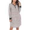 Nieery Camicia Notte Manica Lunga Donna Cotone Bottoni e Scollo a V | Camicia da Notte a Righe con Tasche Stile