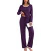Uniexcosm Pigiama Donna Invernale, Pizzo, Manica Lunga | Scollo a U con pizzo, pattina a 3 bottoni, pantaloni dritti con coulisse e tasche, per la notte e il relax in casa