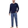 Aseniza Pigiama Uomo Invernale Cotone Lungo Due Pezzi con Tasche | Morbida biancheria da notte con design a contrasto, pantaloni dritti con coulisse e tasche laterali, come abbigliamento da