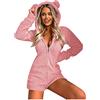 Zanisouta Tuta da donna in pile con cappuccio, lunga pigiama, invernale, calda, per la casa, tuta intera, morbida tuta Kawaii, pagliaccetto da donna