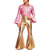 Bauzuoyo Costume da discoteca anni '70 e '80, da uomo, per feste e carnevale, effetto metallizzato, lucidi, retrò, con motivo cachemire leopardato, tuta intera, tuta intera, costume per Halloween