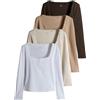 THE SET Donne Confezione da 4 Maglie Serafino a Maniche Lunghe in Pizzo