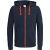JACK & JONES JJEHOLMEN - Felpa con Cappuccio, da Uomo, a Maniche Lunghe, Blu Navy/Shocking, Taglia XL, Blu (Navy Blazer - Shocking Orange/Reg Fit), XL