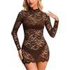 Avidlove Vestito Donna Corto Maniche Lunghe Elegante Mini Abito Pizzo | Tessuto in Pizzo Floreale, Trasparente Tubino collo alto, Bodycon Abiti Cocktail, Boudoir Rave Party Festival Outfit Clubwear