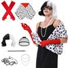 Aragallant Cruella Parrucca in Bianco e Nero, Costume Crudelia Demon Donna, Parrucca Crudelia Demon, Costume di Halloween Accessori con Guanti Rossi, Collana