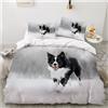 MEVASA Border Collie - Set di biancheria da letto in microfibra per adolescenti, grigio 3D, per letto matrimoniale piccolo, set copripiumino anallergico con cerniera, 200 x 200 cm