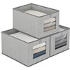 Cozary Set di 3 Scatole Portaoggetti con Coperchio, Portaoggetti Pieghevole in Tessuto Resistente con Struttura in Acciaio, Scatola Portaoggetti per Armadio, Soggiorno, 30x24x17 cm, Grigio
