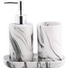 TANFEI Portasapone, dispenser per sapone liquido, bicchiere per spazzolino, set di accessori da bagno in ceramica marmorizzata, 3 pezzi (Grigio)