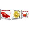 Visario Quadro su tela 3 pezzi da 50x50 cm 4204 - Frutta nel cubetto di ghiaccio - Pomodoro, limone e fragola - Set di quadri già montati su telaio in legno