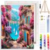 MOTGOM Dipingere con i Numeri Adulti con Telaio, dipinto a mano, Strada Fiorita kit per pittura ad olio per principianti e adulti, Dipingere con i Numeri Adulti, Decora la Casa Regalo 25×35cm