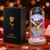 LuminaVerde Regali per Donne, Regalo di Rose | Regali per donne, rosa in vetro con catena luminosa LED, base in legno, decorazione di rose per tavolo e camera da letto
