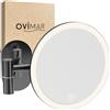 ovimar Specchio cosmetico Ringstind Gunmetal, con illuminazione, ricaricabile, montaggio a parete senza fori, in bagno, ingrandimento 5x, specchio da trucco con luce, specchio a 360 gradi