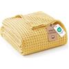 Exclusivo Mezcla Coperta Plaid 100% Cotone, Leggera e Morbida, 230 x 270 cm | Coperta in Cotone con Motivo Goffrato, Plaid Morbida, Leggera e Traspirante, per Letto e Divano, Giallo