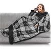 PAVILIA Coperta in pile con maniche, tasche per piedi, unisex, per adulti, coperta in peluche, coperta calda, regalo accogliente